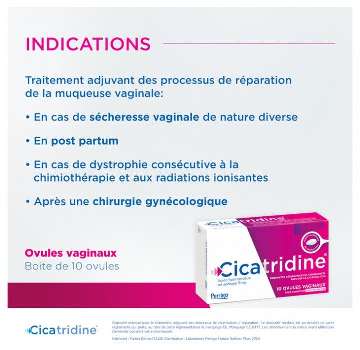 Cicatridine Vaginal Pessaries 10 Cicatrisation et Sécheresse Intime x10