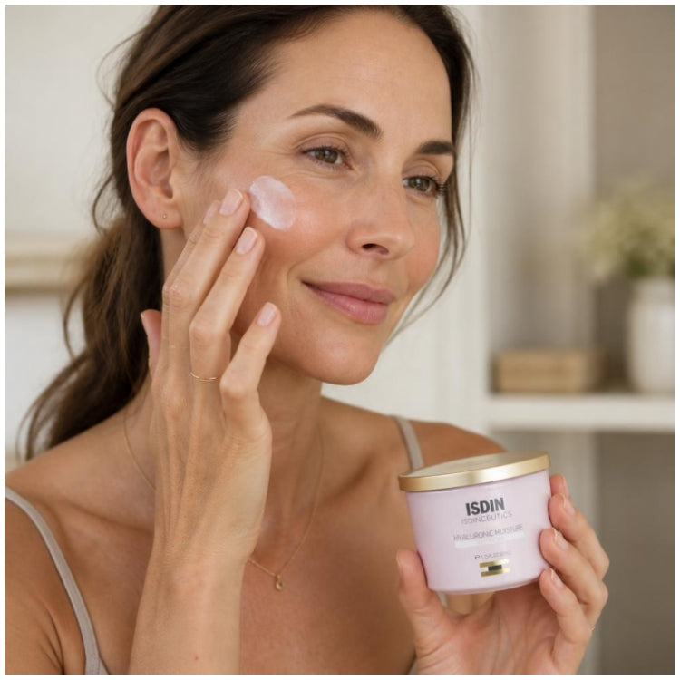 Isdin Hyaluronic Moisture Crema de día hidratante y antiedad, recambio para prevenir la sensibilidad de la piel 50g