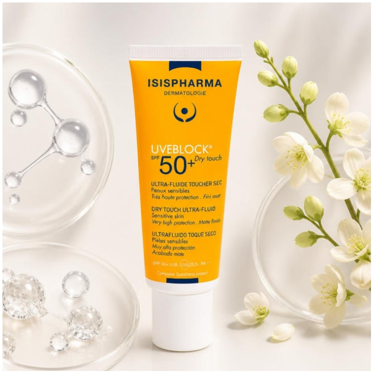 Isispharma Uveblock SPF50+ Fluido ultraligero de tacto seco de alta protección para piel sensible 40ml