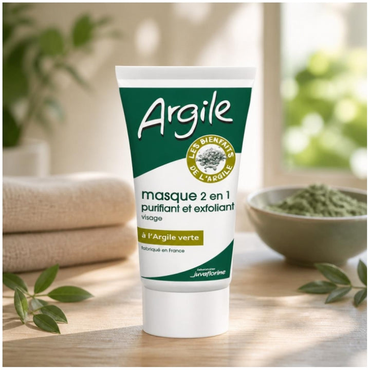 Juvaflorine 2-in-1-Gesichtsmaske, reinigend und peelend mit grüner Tonerde 70g