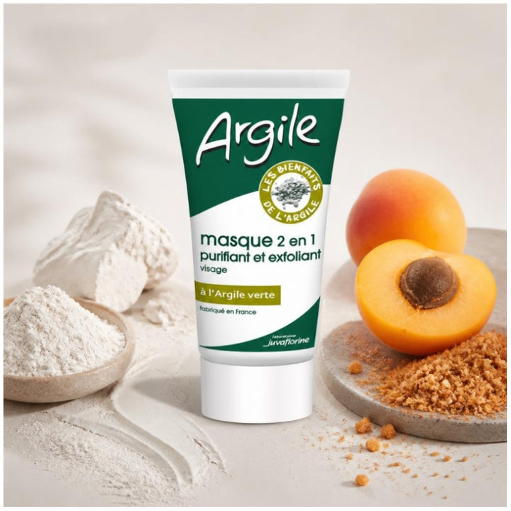Juvaflorine 2-in-1-Gesichtsmaske, reinigend und peelend mit grüner Tonerde 70g