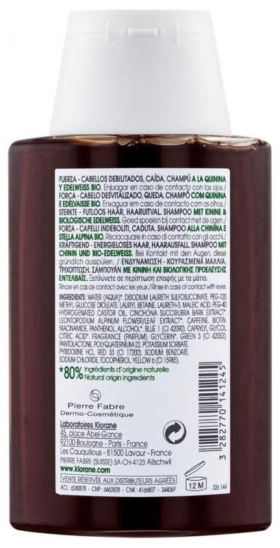 Klorane Organic Quinine and Edelweiss Strengthening Shampoo for Hair Loss & Thinning