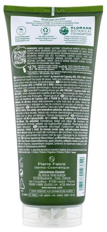 Klorane Cedar bark Nourishing Shower Gel 200ml (6.76fl oz)