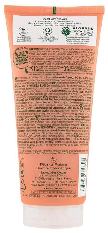 Klorane Rose milk Crème de douche nourrissante au lait de rose 200ml