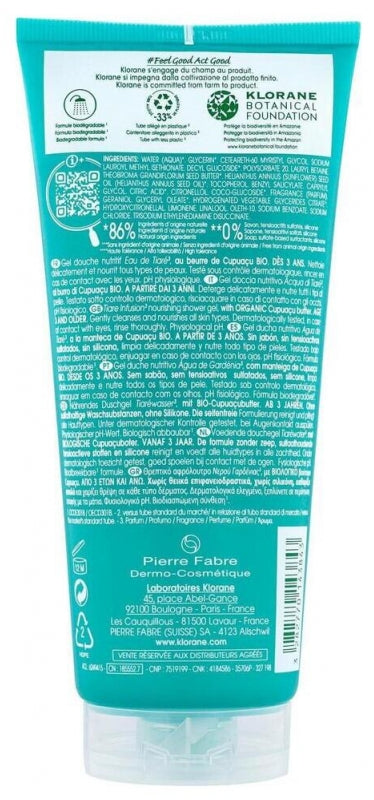 Klorane Tiare water Shower Gel Cupuacu Butter 200ml (6.76fl oz)