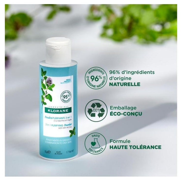 Klorane Aquatic Mint Poudre purifiante 3-en-1 bio 50g