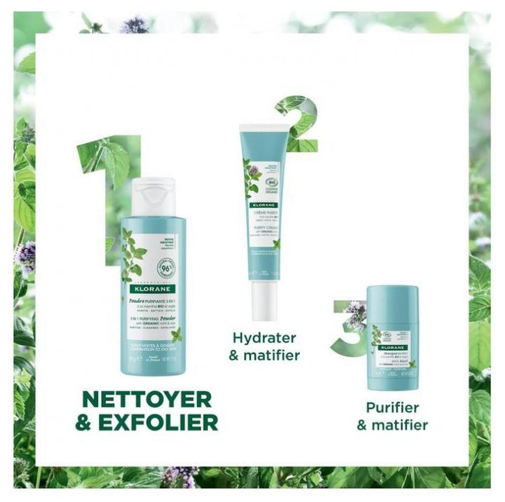 Klorane Aquatic Mint Poudre purifiante 3-en-1 bio 50g