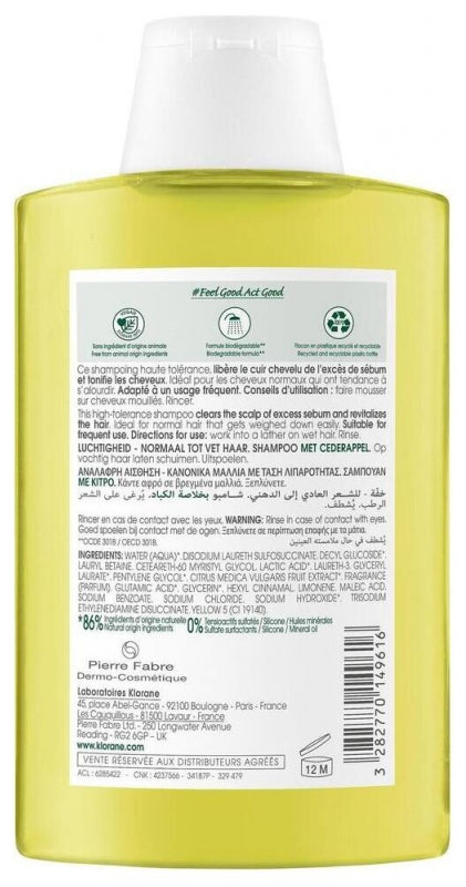 Klorane Purifying Shampoo with Citrus Pulp - Energizing and Shine-Enhancing Formula