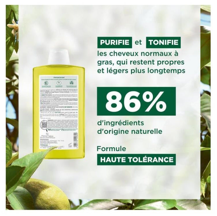 Klorane Purifying Shampoo with Citrus Pulp - Energizing and Shine-Enhancing Formula