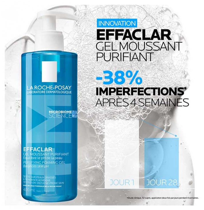 La Roche-Posay Effaclar Purifying Foaming Gel for Acne-Prone Oily Skin 400ml x2 (13.52fl oz x2)