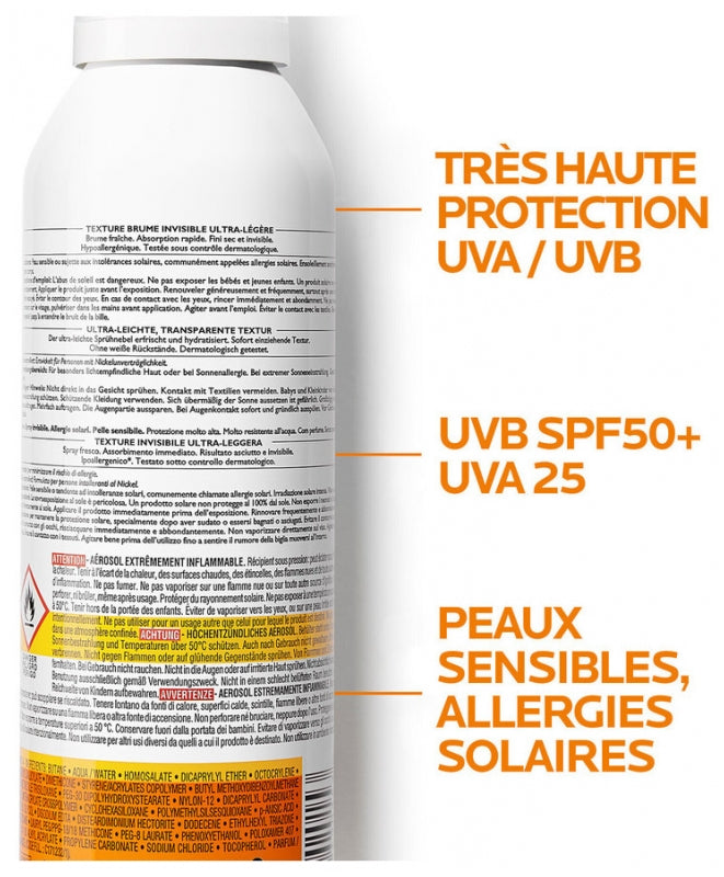 La Roche-Posay Anthelios بخاخ جسم معطر غير مرئي SPF50+ 200ml + Lipikar زيت تنظيف 100ml مجاني