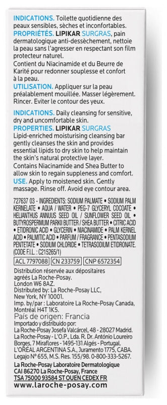 La Roche-Posay Lipikar Pastilla limpiadora supergrasa 150g