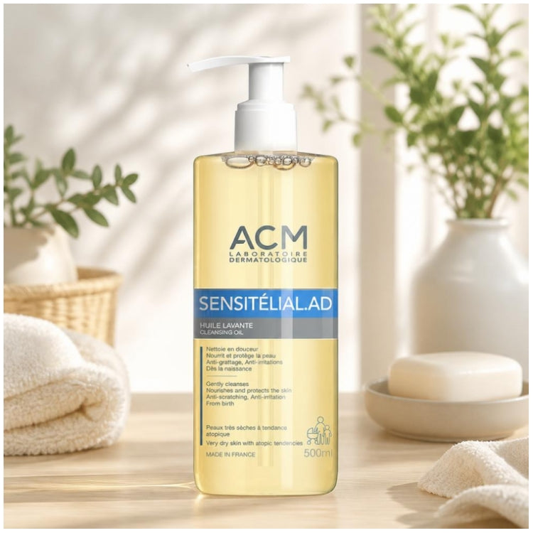 Acm Sensitelial.AD زيت منظف للبشرة شديدة الجفاف ذات الميل التأَتُّبي 500ml