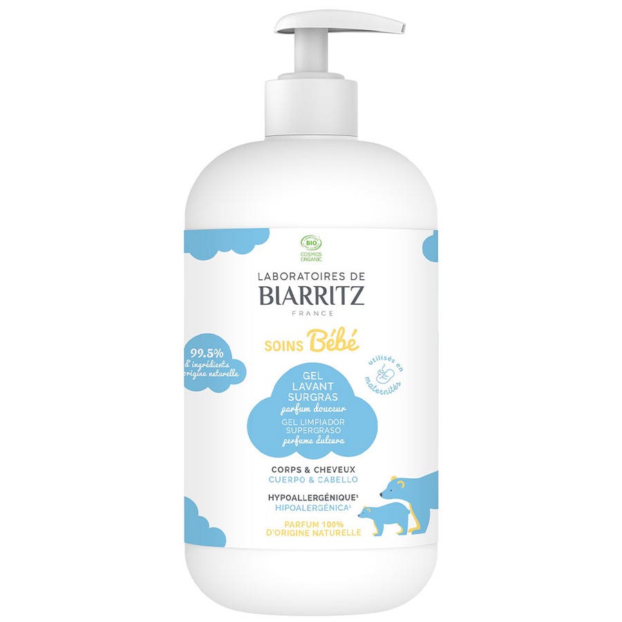 Laboratoires De Biarritz Baby care Gentle Fragrance Organic Surgras Cleansing Gel Body & Hair 500ml (16.91fl oz) - FrenchBeautyHub