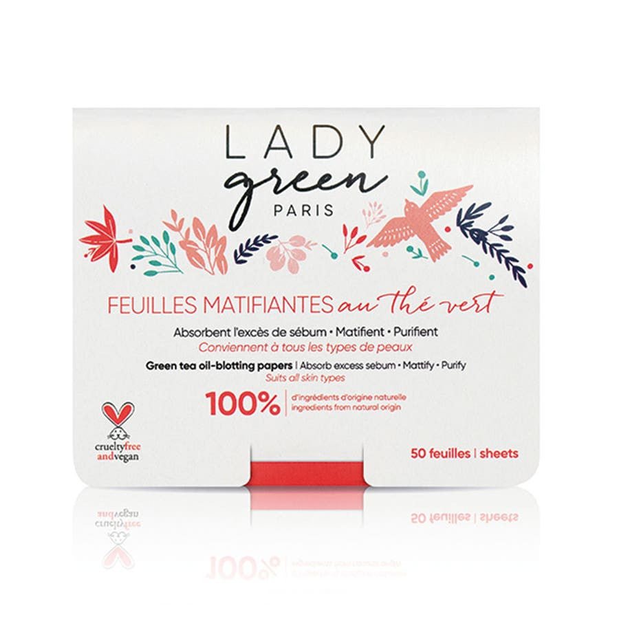 Lady Green Green Tea Mattifying Papers X50 for Young, Combination, or Oily Skin - FrenchBeautyHub