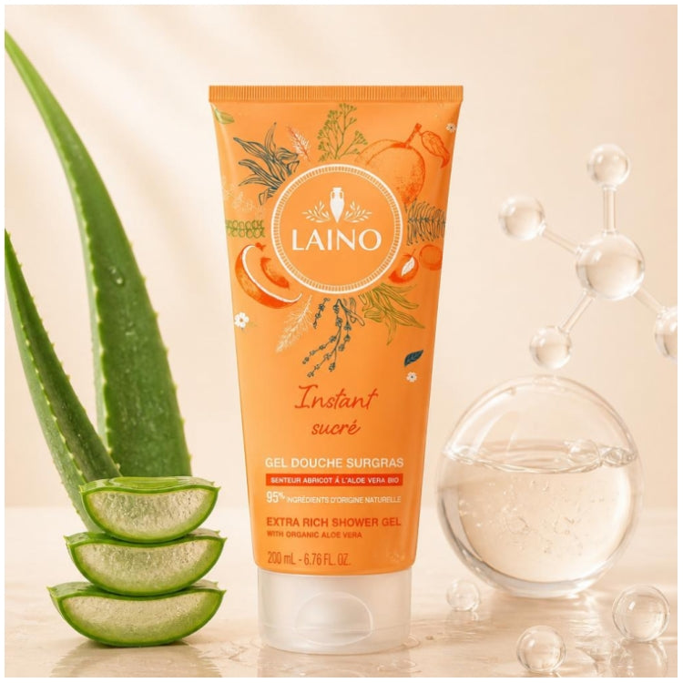 Laino Ultra-Rich Moisturizing Shower Gel Organic Aloe Vera Apricot 200ml (6.76fl oz)