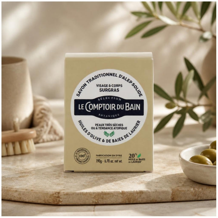 Le Comptoir Du Bain Saponetta di Aleppo Tradizionale 190g - Olio di Oliva e Bacche di Alloro
