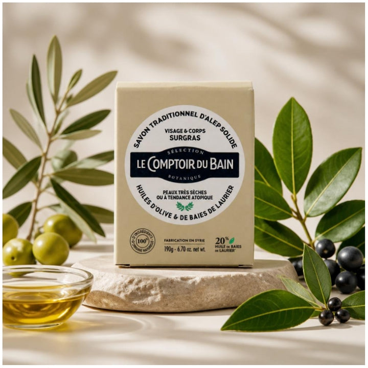 Le Comptoir Du Bain Saponetta di Aleppo Tradizionale 190g - Olio di Oliva e Bacche di Alloro
