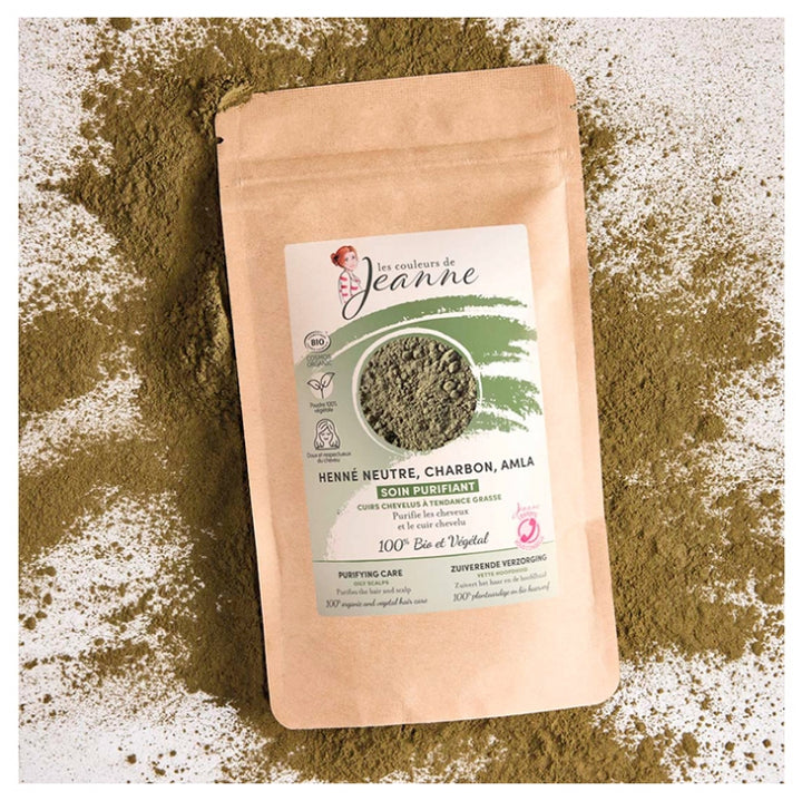Les couleurs de Jeanne Henna Soin Purifiant Neutre Charbon & Amla Bio pour cuir chevelu gras 100g