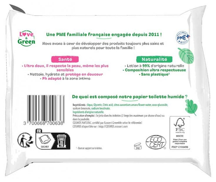 Love&Green Hypoallergenic Toilet Wipes Perfume-Free x55