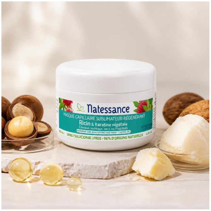 Natessance Maschera per capelli rigenerante con olio di ricino 200ml