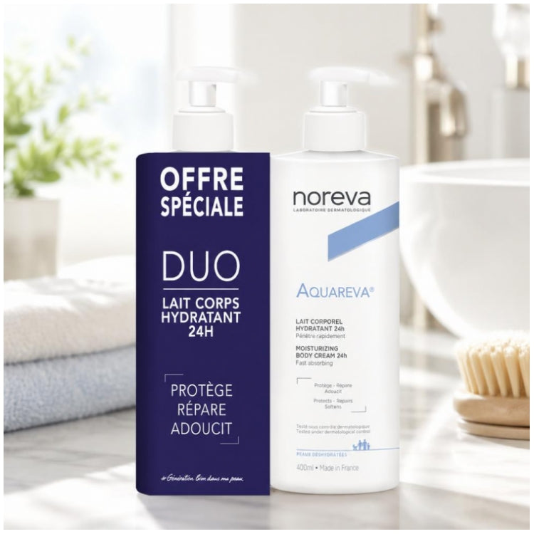 Noreva Aquareva Crème Corps Hydratante 24 Hr Peau Déshydratée 400ml x2
