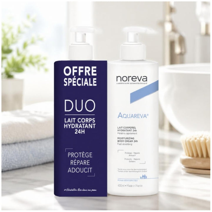 Noreva Aquareva Crème Corps Hydratante 24 Hr Peau Déshydratée 400ml x2