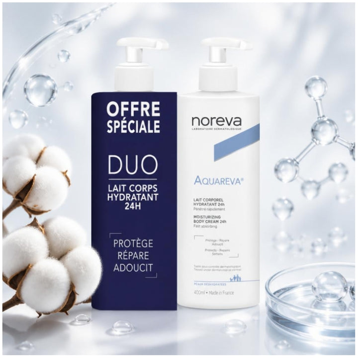 Noreva Aquareva Crème Corps Hydratante 24 Hr Peau Déshydratée 400ml x2