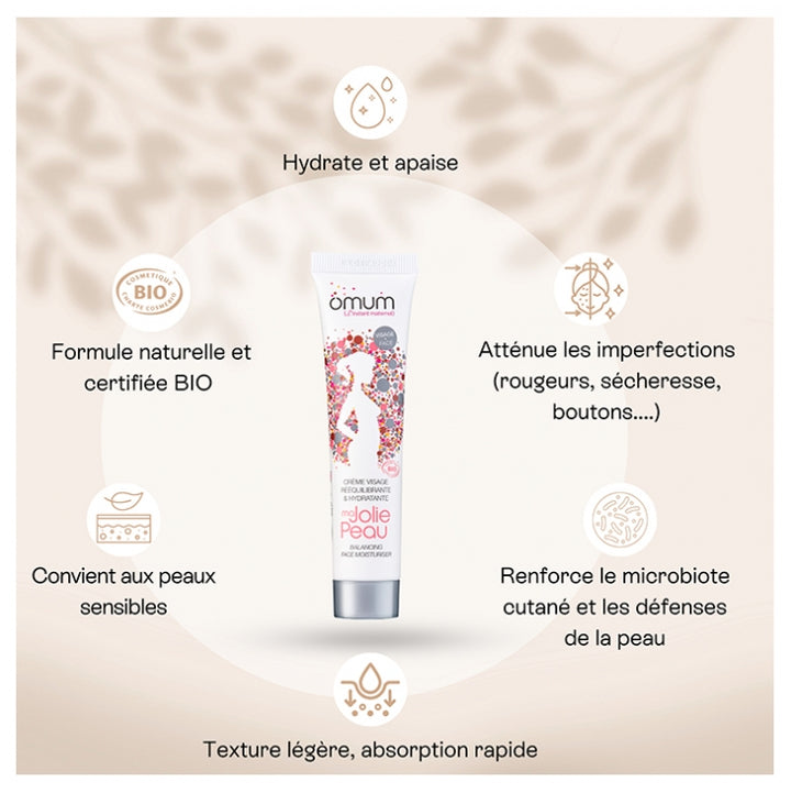 Omum Ma Jolie Peau Crème Visage Bio Hydratante et Rééquilibrante 40ml