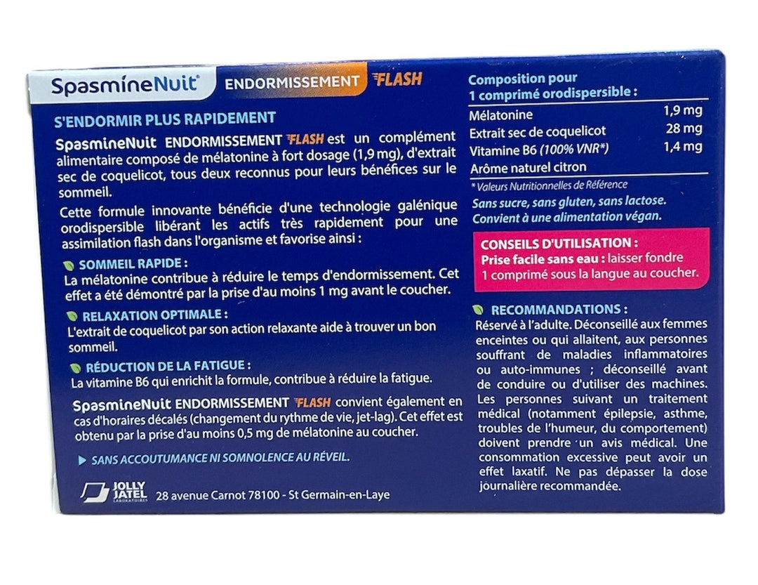 Jolly Jatel Laboratoires SpasmineNight Sleep Flash 1.9mg 20 orodispersible tablets
