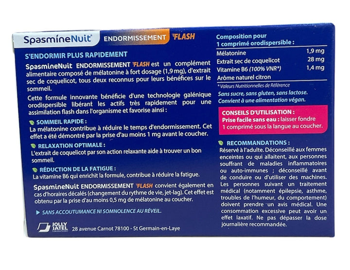 Jolly Jatel Laboratoires SpasmineNight Sleep Flash 1.9mg 20 orodispersible tablets