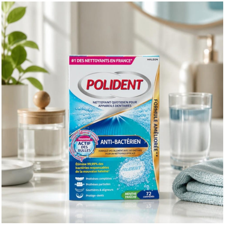 Polident 4-in-1 antibacterial cleaner for dentures and dental appliances 72 tablets