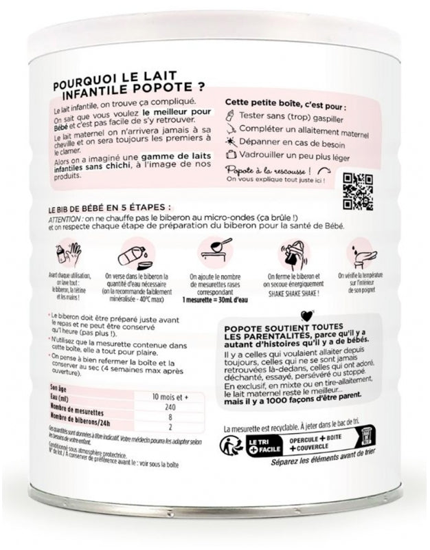 Popote Organic حليب نمو للأطفال من عمر 10 أشهر إلى 3 سنوات 400g
