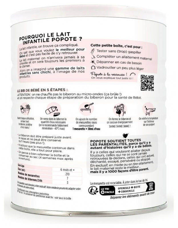 Popote Organic Lait infantile 2e âge 6 à 12 mois 400g