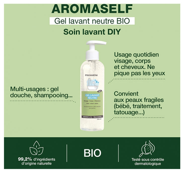 Pranarôm Aromaself Neutral organic cleansing gel Face, Body and Hair 250ml (8.45fl oz)