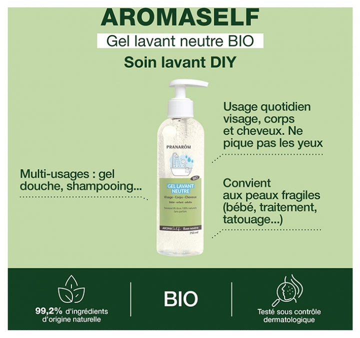 Pranarôm Aromaself Neutral organic cleansing gel Face, Body and Hair 250ml (8.45fl oz)