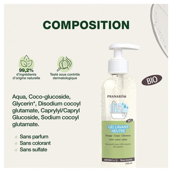 Pranarôm Aromaself Neutral organic cleansing gel Face, Body and Hair 250ml (8.45fl oz)