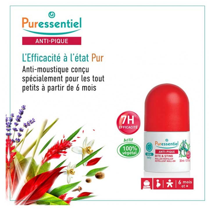 Puressentiel Repellents Anti-Piqûres Roll-on Répulsif Bébé 30ml