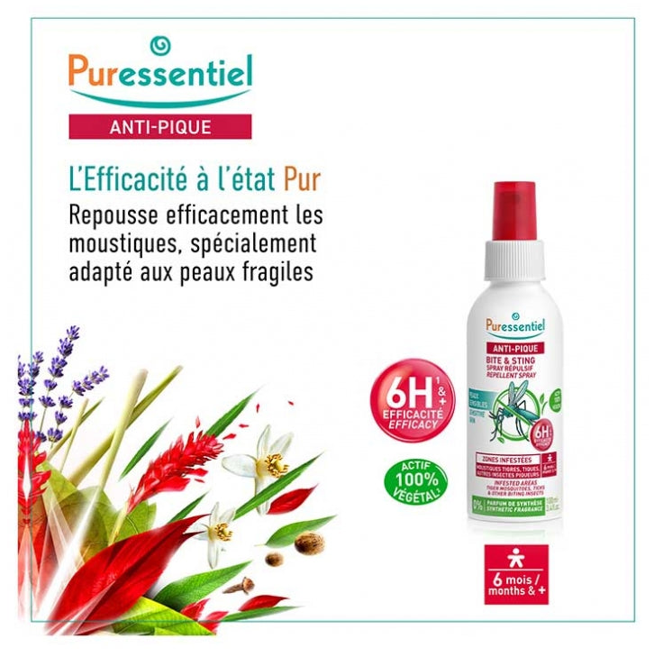 Puressentiel Repellents Family Repellent Spray Bite & Sting Temperate Areas 100ml (3.38fl oz)