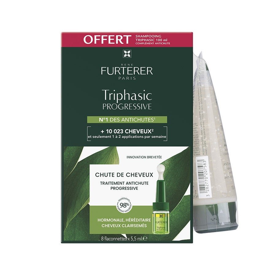 Rene Furterer Triphasic Progressive Anti - Hair Loss Serum + Stimulating Shampoo 5,5ml x8 (0.17fl oz x8) - FrenchBeautyHub
