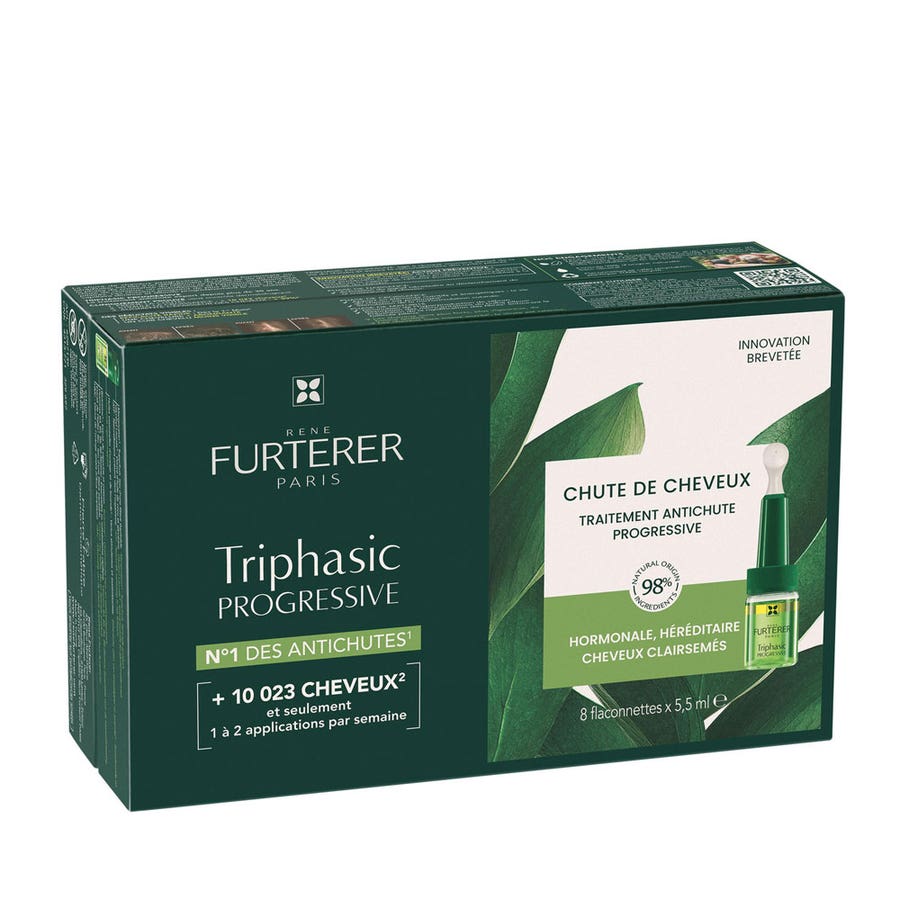 René Furterer Triphasic Progressive Anti - Hair Loss Treatment - Hair Loss Solution 8 ampoules - FrenchBeautyHub