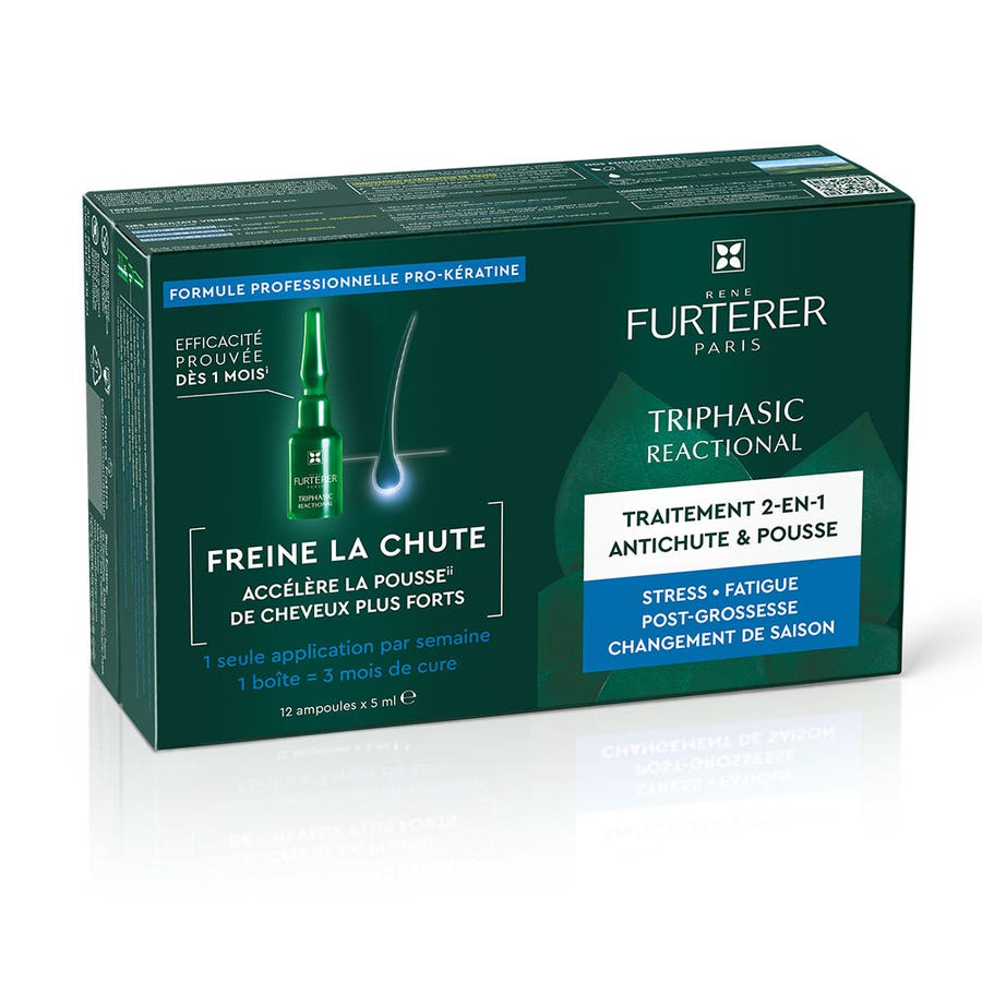 René Furterer Triphasic Reactional 2 - in - 1 Anti - Hair Loss & Growth Treatment 12x5ml (0.17fl oz) ampoules - FrenchBeautyHub