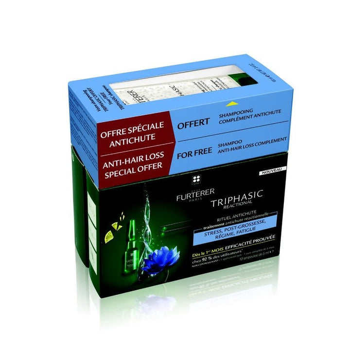 Rene Furterer Triphasic Reactional Hair Loss Treatment 12x5ml + Stimulating Shampoo - FrenchBeautyHub