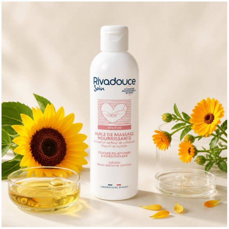 Rivadouce Soin Huile de massage nourrissante pour massage thérapeutique et de kinésithérapie 250 ml