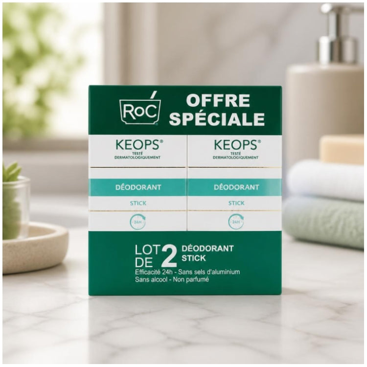 Roc Keops مزيل عرق بعصا للتعرق المعتدل 40ml x2