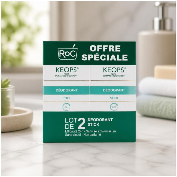 Roc Keops مزيل عرق بعصا للتعرق المعتدل 40ml x2