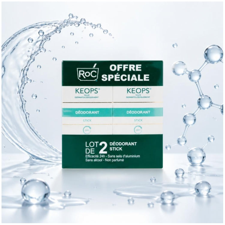 Roc Keops مزيل عرق بعصا للتعرق المعتدل 40ml x2