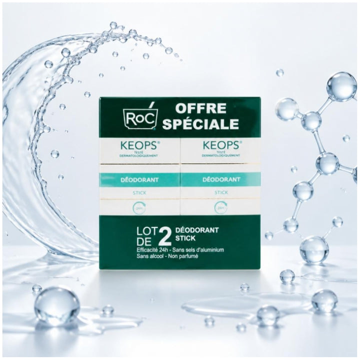 Roc Keops مزيل عرق بعصا للتعرق المعتدل 40ml x2