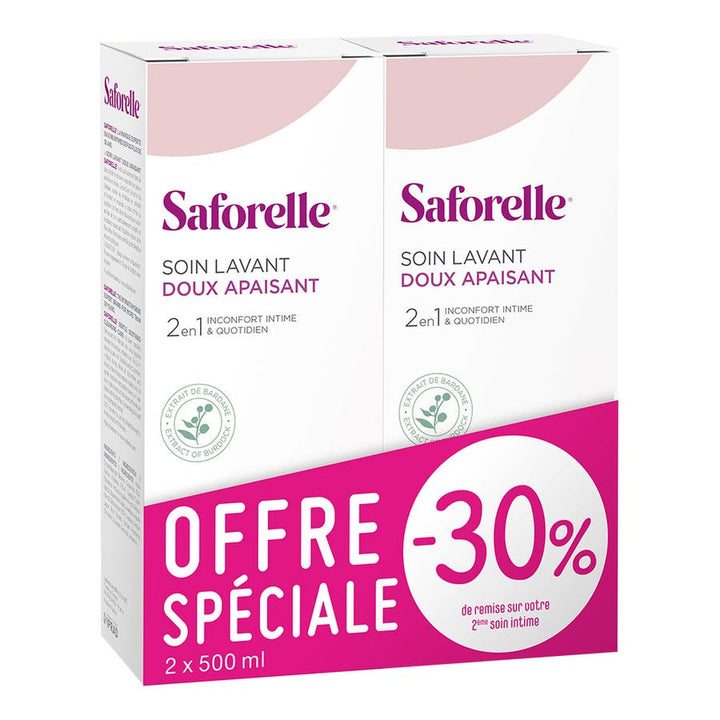 Saforelle Soap Free Intimate Cleanser With Burdock 500ml x2 (16.91fl oz x2) - FrenchBeautyHub