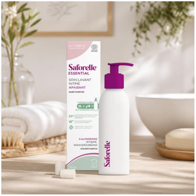 Saforelle Essential Starter Kit Soothing Replenishing Intima Wash Care 1 aluminium bottle + 2 dilution sticks